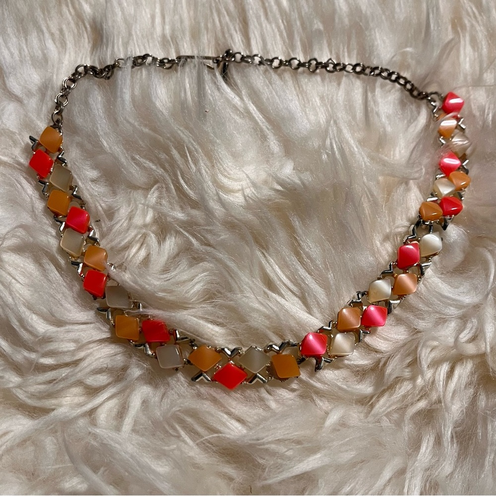 Vintage Color Block Tile Choker Necklace - Pink, Orange, Cream
